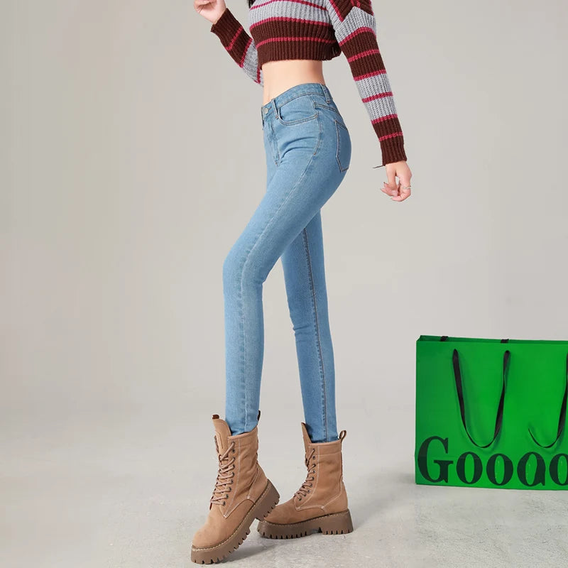 Fashion Women's Slim Skinny Jeans Comfortable Stretch Casual Solid Colours Pencil Pants Female Black Denim Trousers.