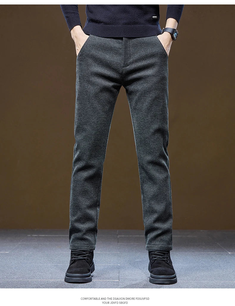Men's Winter Velvet Casual Pants Thickened Warm Slim Fit Comfortable Solid Color Trousers Korean Fleece  Fashion Outdoor Jogging.