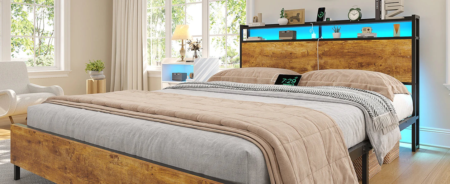 140x200 mit Gitterrahmen, integrierte LED-Beleuchtung und Ladestation (2 AC-Steckdosen, 2 USB-Anschlüsse), Bett 140x200 Mit Lattenrost Au