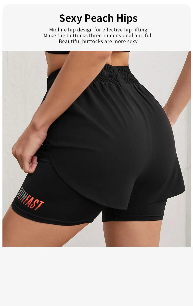 Women's High Rise Yoga Shorts With Elastic Proximity Control Running Shorts, Fake Two Pieces Pants.
