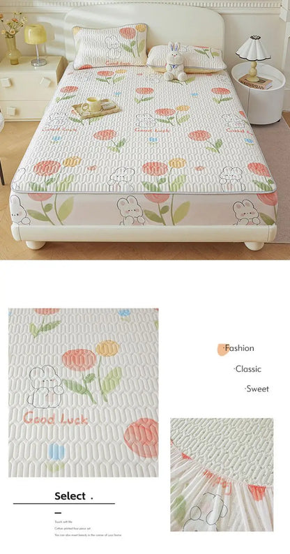 Cartoon Cute Pattern Cooling Fitted Sheet Single Natural latex fabric Soft cushion for Bedding Slow rebound Non-Slip Mattress