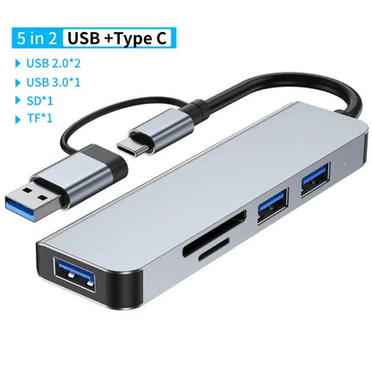 USB 3.0 Type C Adapter Docking Ststion USB 2.0 Port TF SD Card Reader Audio Output Multi-hub Splitter  for Macbook Pro Computer.