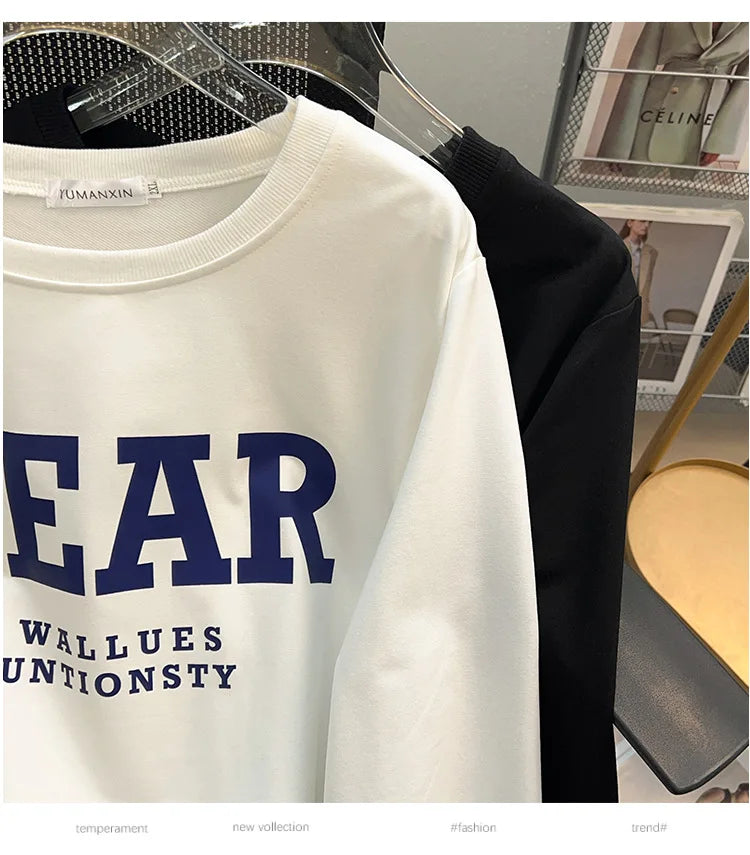 175kg plus size Damen büste Frühling Herbst loses Sweatshirt bedrucktes Buchstaben oberteil schwarz weiß 6xl 7xl 8xl 9xl 10xl 11xl.