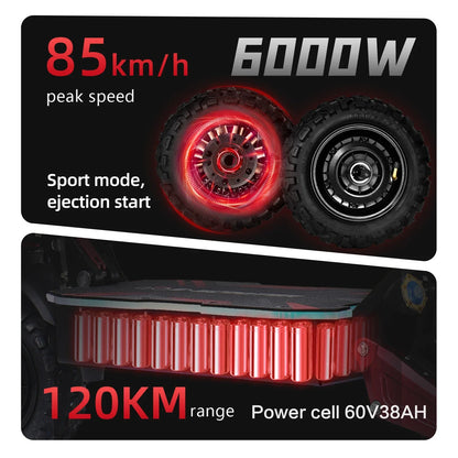 BOYUEDA S5 Electric Scooter 6000W Dual Motor 60V38Ah NFC Activation Scooters Electric 11" Off-Road Tire Bluetooth Connectivity.