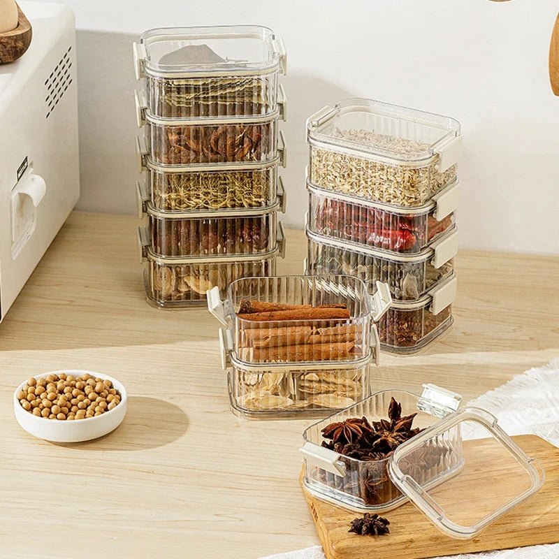 Stackable Spice Storage Boxes Plastic Seasoning Jar Multi-Layer Food Container Crisper Cereal Coffee Beans Sealed Organizers.