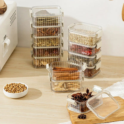 Stackable Spice Storage Boxes Plastic Seasoning Jar Multi-Layer Food Container Crisper Cereal Coffee Beans Sealed Organizers.
