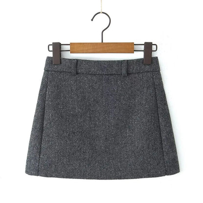 YENKYE Women Vintage High Waist Woolen A-line Mini Skirt Elegant Lady Office Wear Autumn Winter Skirts.