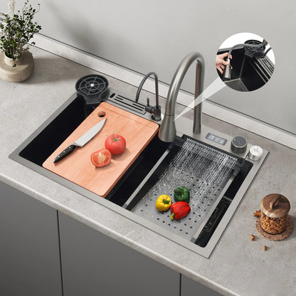Einschalen Küchenspüle, intelligentes Wasserfallbecken, Arbeitsplatte, Küchenspüle, 75 x 46 x 22 cm, für Restaurants, Küchen, Utility-Rooms