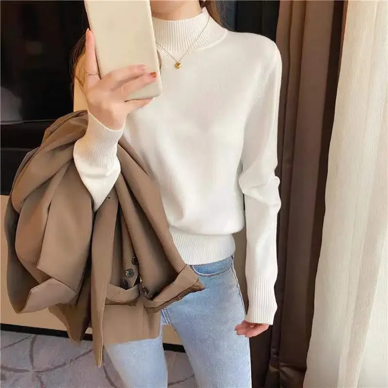 Herbst Winter Chic Bottom Pullover Frauen Mode Rollkragen Pullover Lose Langarm Gestrickte Jumper Weiche Warme Pull Femme Top.