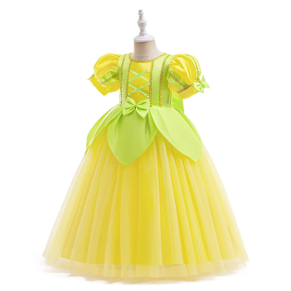 Tiana Fancy Prinzessin Kleid für Mädchen Geburtstag Party Kostüm Kinder Rollenspiel Ballkleid Kinder Karneval Performance Kleidung.