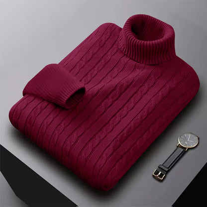 2025 New Men's High Neck Sweater Solid Color Pullover Knitted Warm Casual Turtleneck Sweatwear Woolen Mens Winter Outdoor Tops.