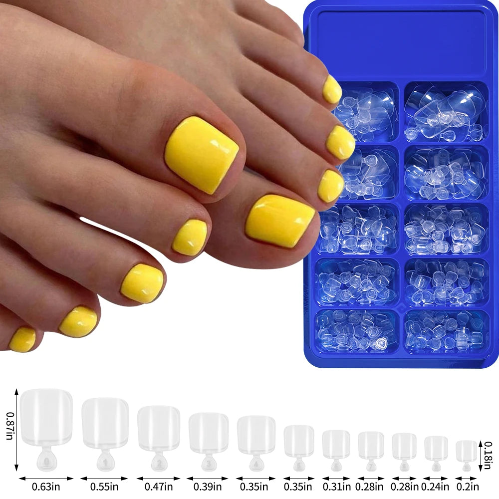100pcs Fake Toenail Natural White Press On Toe Foot Full Cover Square Nails Art Tips Artificial Acrylic False Nail Manicure Tool.