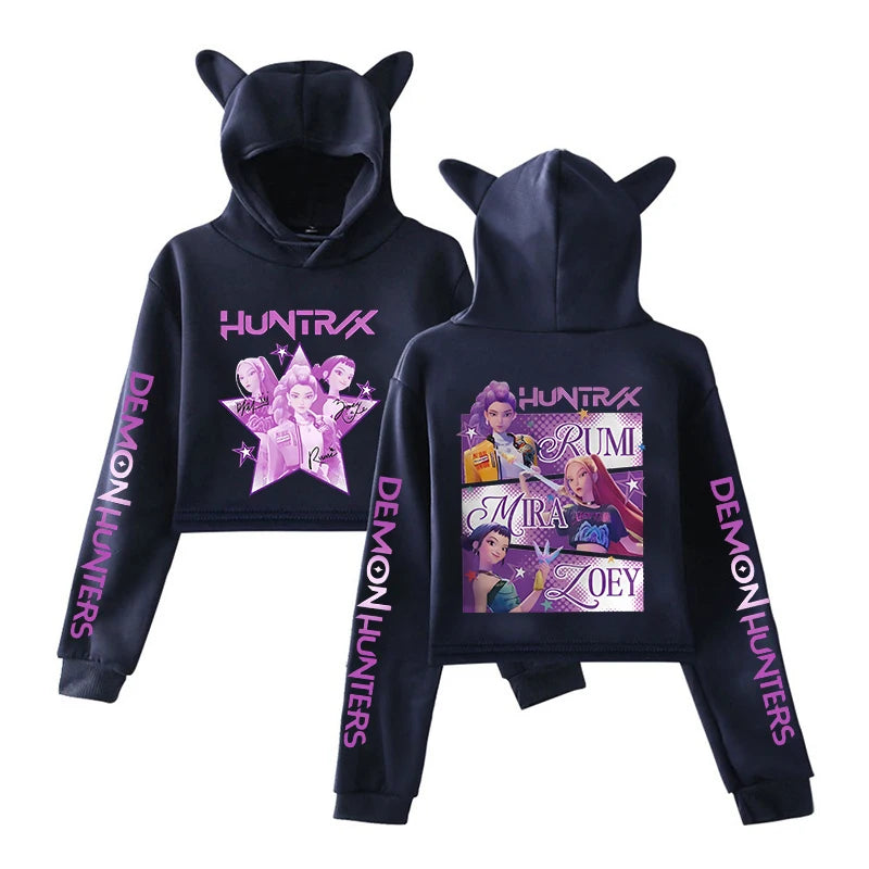 Kpop Demon Hunters Fanmerch Mira Rumi Zoey Huntrix 2025 New Hoodie Cat Ears Sweatshirt Long Sleeve Girls Women Fashion Cute tops.
