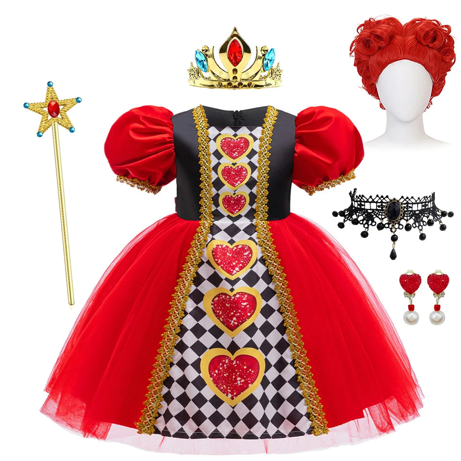 Alice Red Queen Cosplay Prinzessin Kleid Mädchen Deluxe Performance Kleidung Kind Karneval Halloween Party Charm Kostüm Geburtstagsgeschenk