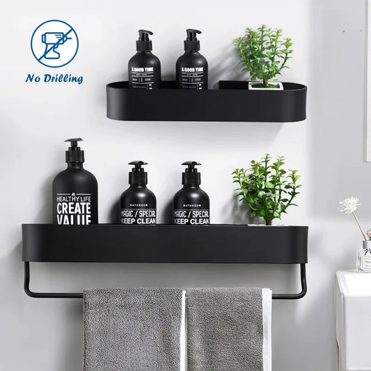 Nordic Badezimmer Regal Rack Kein Bohrer Wand Regale Bad Handtuch Halter Schwarz Dusche Lagerung Korb Bad Zubehör