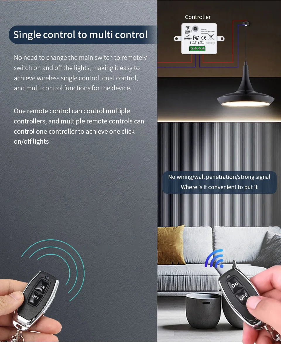 RF 433 MHz Drahtlose Fernbedienung Schalter Smart Home 110 V 220 V 10A Mini Controller Relais EIN/AUS sender Wand Licht Schalter.
