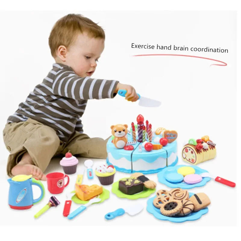 Kitchen Coffee Pretend Play Tea Set Children Toy Food Cake Model Girl Simulation Utensils Cut Kids Play House Birthday Cake Toys.
