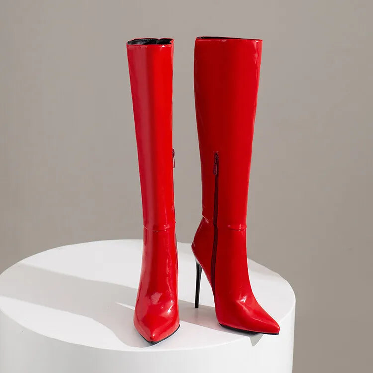 NASBAVI Women's Knee High Boots Sexy Red Blue Black Heeled Long Boot Female Large Size 48 Autumn Winter Party Shoes Ladies.