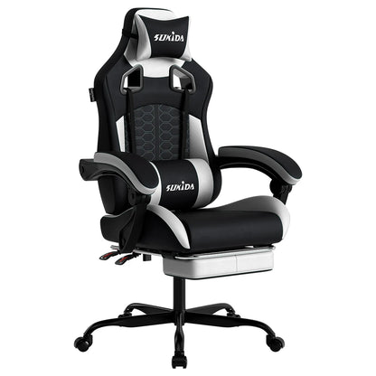 SUKIDA Ergonomischer Racing-Gaming-Stuhl, verstellbar, drehbar, mit Kopfstütze und Lordosenstütze für Büro und Gaming