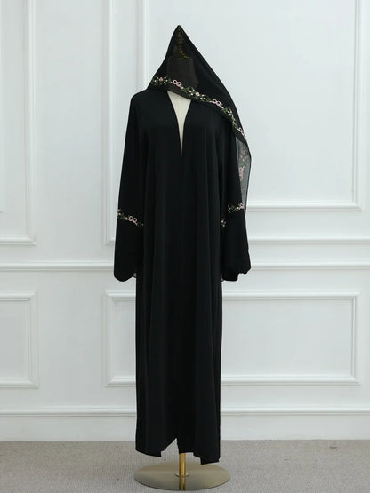 Middle East Women Arabic Dubai Abaya Luxury Kimono Cardigan Floral embroidery Long Dress Modest Robe Femme Islam Clothing Kebaya.