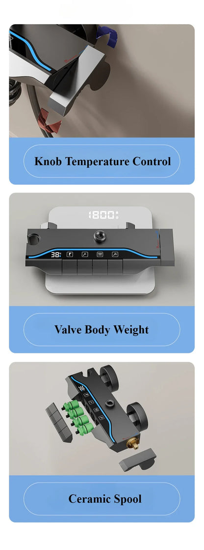 Four Ways Water Outlet Shower System Smart Digital Bathroom Shower Faucet Set Temperature Display Rainlfall Sunflower Shower Set