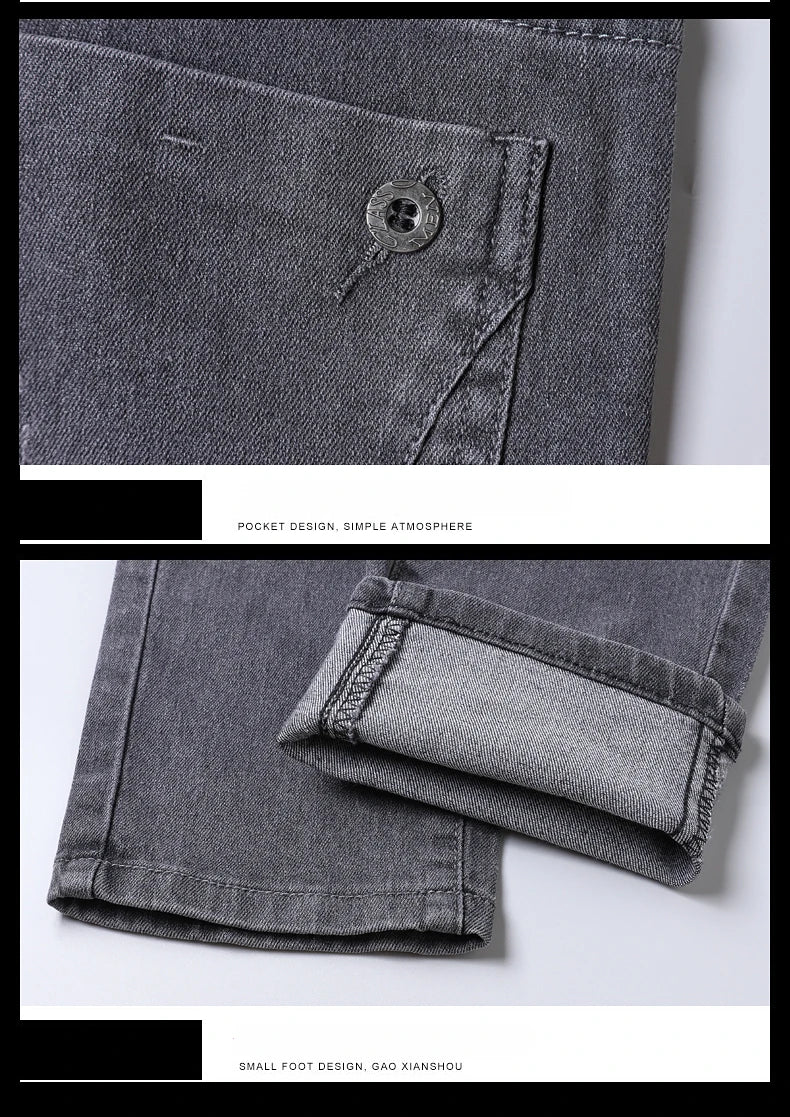 New Pure Gray Korean Slim Jeans Men's Stretch Tight Trendy Jean Trousers Branded Streetwear Comfortable Man Clothing Pants