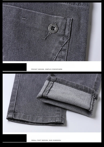 New Pure Gray Korean Slim Jeans Men's Stretch Tight Trendy Jean Trousers Branded Streetwear Comfortable Man Clothing Pants