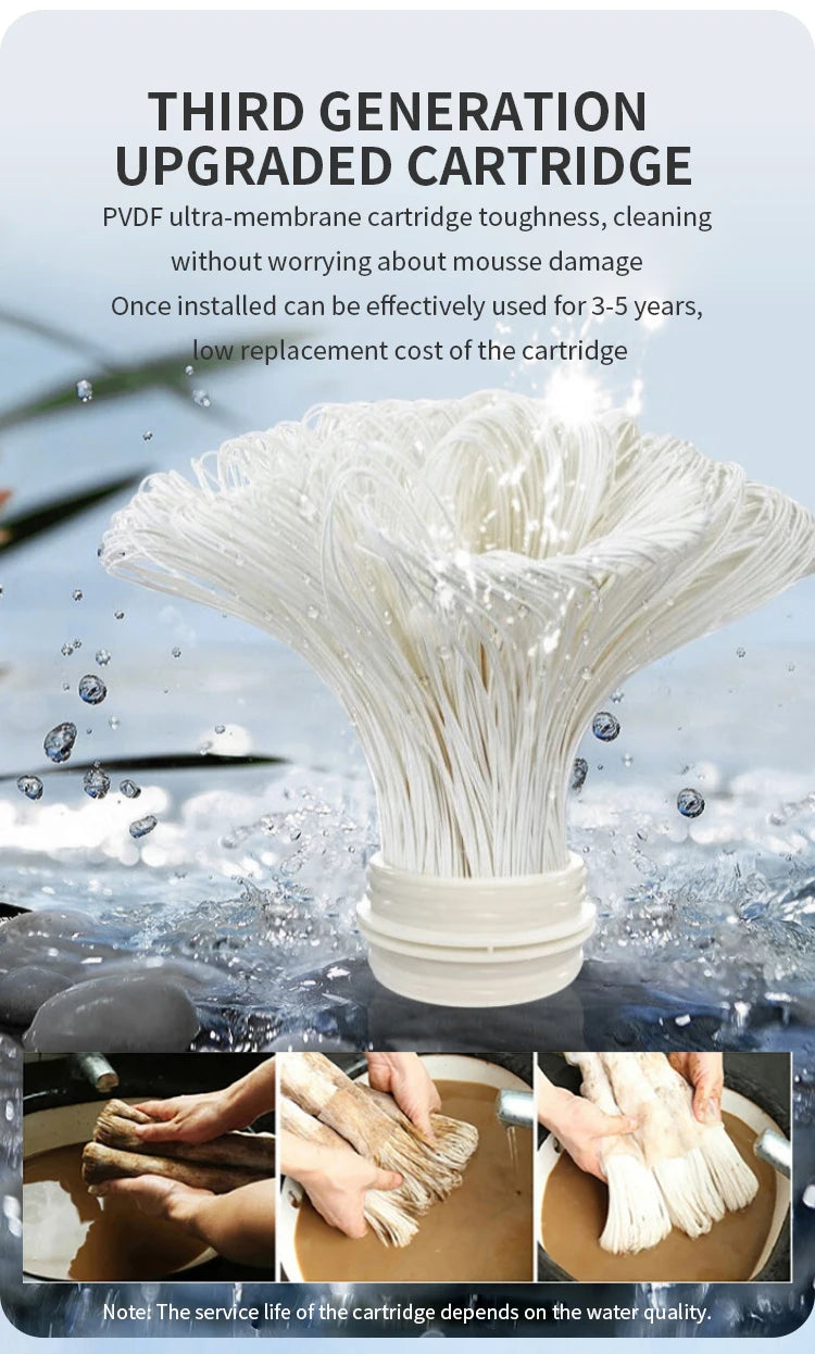 DIVEDEER PVC Filter Cartridge Water Purifier PVDF Ultra Filtration Water Purifier with Cleaning Tube Kitchen Drinking Water.