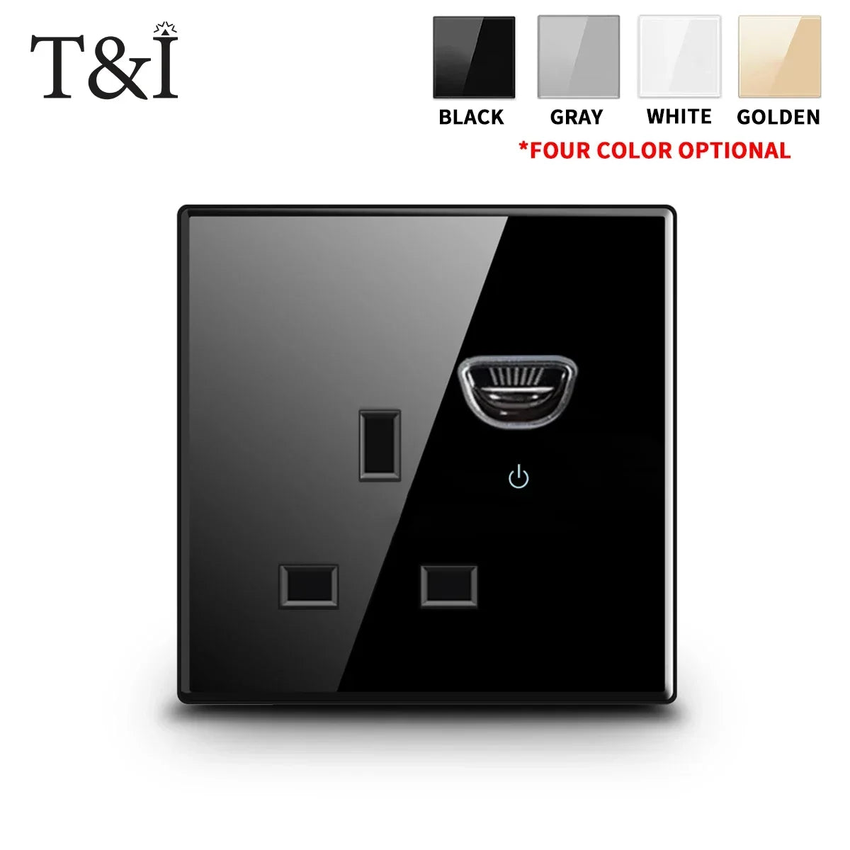 Schaltsteckdose aus gehärtetem Glas, selbstrückstellend, 1 2 3 4 Gang, Wandpaneel nach europäischem Standard nach britischem Standard mit Kontrollleuchte, 86 x 86 mm.