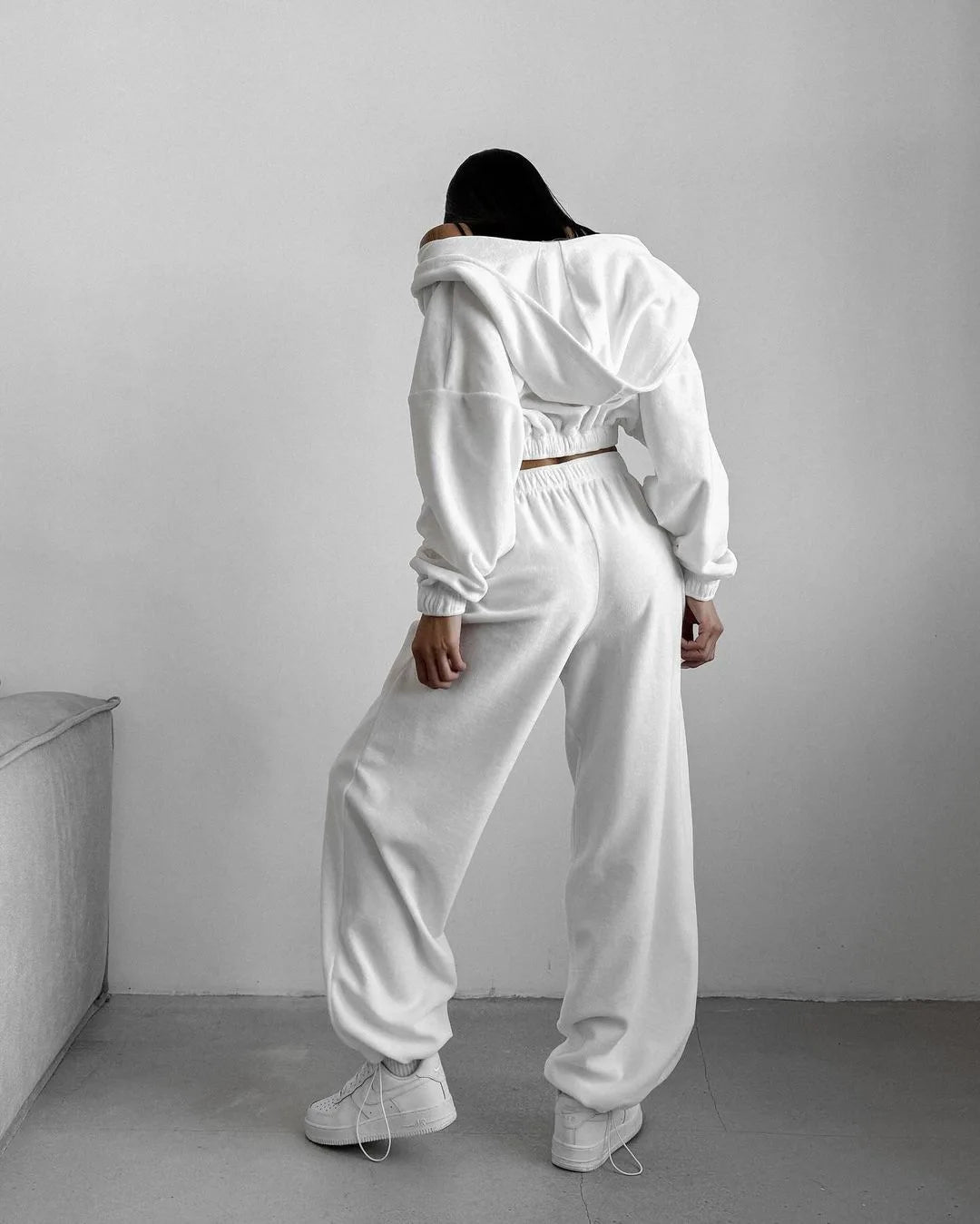 Fall Winter Women's Fashion Hooded Stand Collar Sweatshirt Set Casual Loose Fit Two Piece Streetwear Lounge Gym Ourdoor Outfit