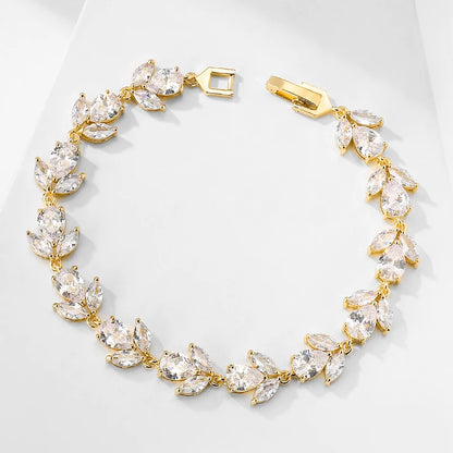 ZAKOL Luxury AAA Cubic Zirconia Wedding Bracelets for Women High Quality White Gold Color Leaf Charm Bracelet Bangles