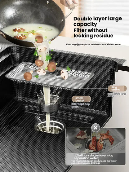 Gray 304 Stainless Steel Kitchen Sink Wash Dish Bowl Nano Embossing Large Single Slot Multifunctional Household Undermount Basin