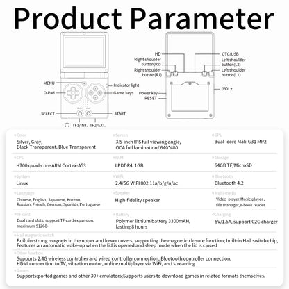 ANBERNIC RG35XXSP Retro Handheld Game Console 3.5-inch IPS Screen 3300mAh Battery Supports HDMI-TV Out and Bluetooth 4.2 5K Game.