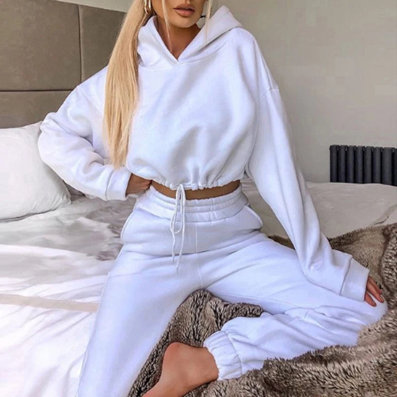 2025 Autumn Winter Women Sweatshirt Set Solid Color Casual Simple Hooded 2 Piece Outfit Set Fashion Gym Jogging  Woman Pant Sets.