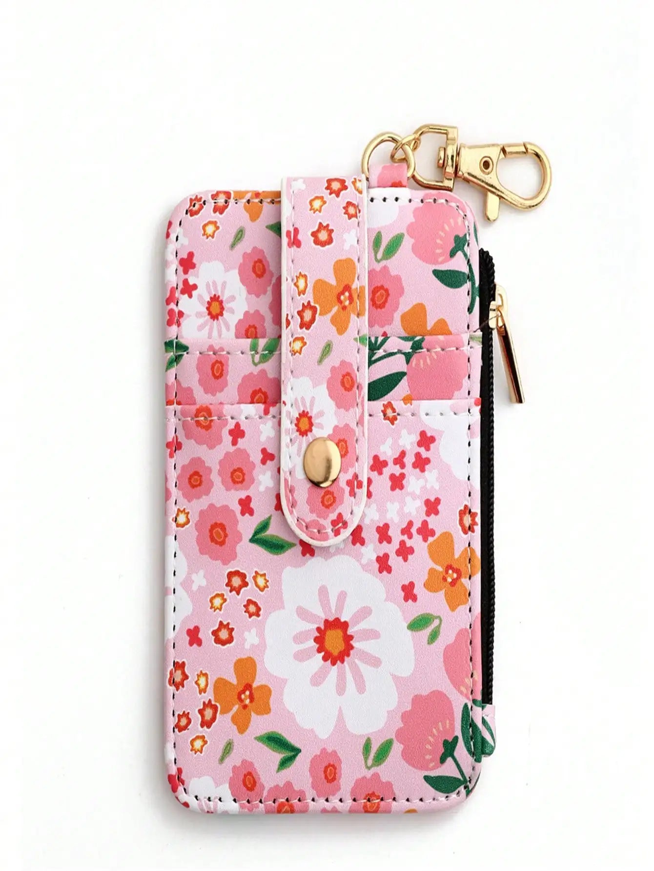 A printed folded vertical bag zipper card holder floral coin purse women's wallet.