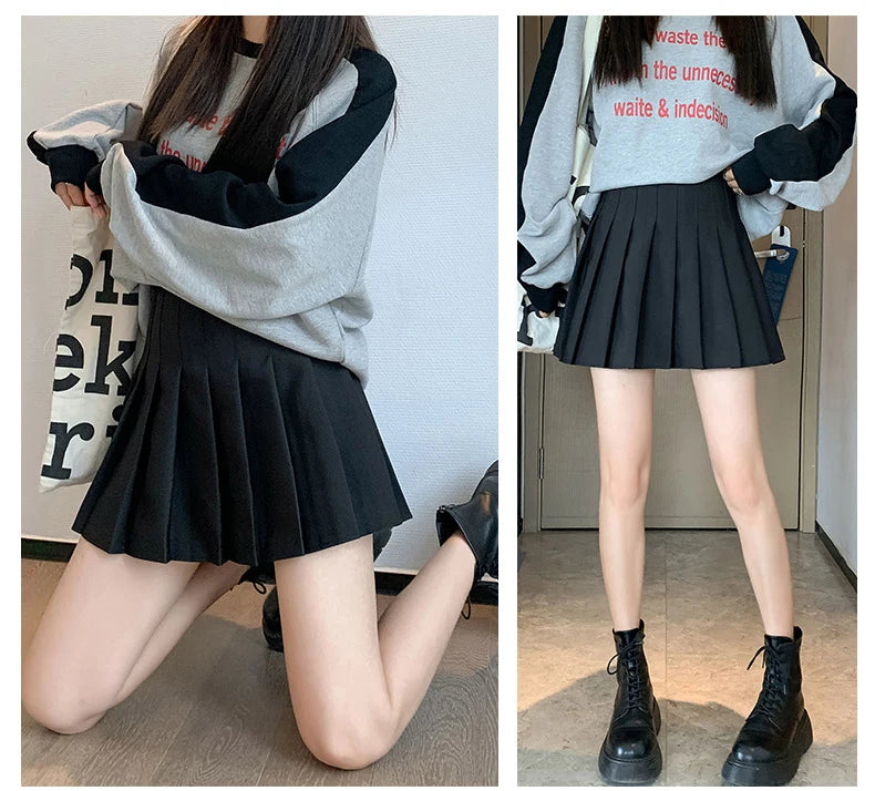 Zjaiss White Women Plus Size Pleated Skirts Summer High Waist Zipper Girls Dancing JK Black Fashion Student A Line Mini Skirts.