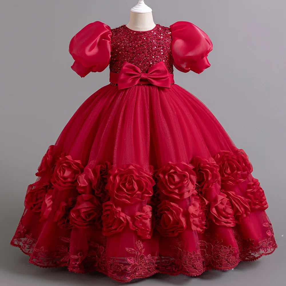 4-12 Jahre altes Blumenjungen-Hochzeitskleid, Abendkleid, Pailletten, langes Halloween-Mädchenkleid, Weihnachtsaufführung, Gastgeber-Redenen.