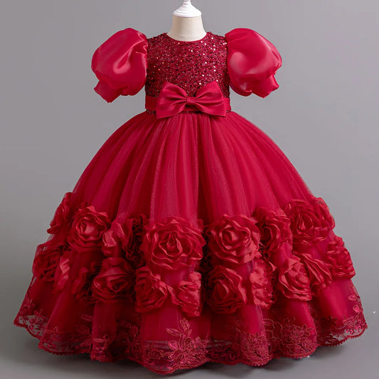 4-12 Jahre altes Blumenjungen-Hochzeitskleid, Abendkleid, Pailletten, langes Halloween-Mädchenkleid, Weihnachtsaufführung, Gastgeber-Redenen.