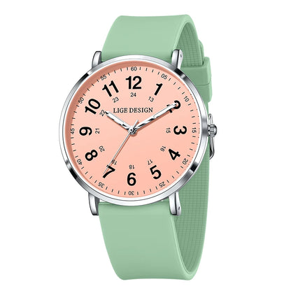 LIGE Fashion Elegant Watches for Woman Ladies Candy Color Silicone Casual Luminous Waterproof Dress Quartz Women's Wristwatches