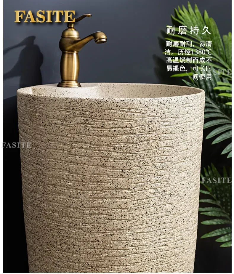 Säulenwaschbecken, Innenhof, integrierter Pool, bodenstehendes Inter-Plattform-Waschbecken, Balkon, Badezimmer, Sockelwaschbecken aus Keramik