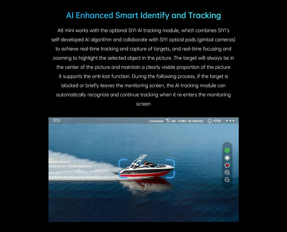 SIYI A8 mini 4K Gimbal Camara 8MP Ultra HD 6X Digital Zoom Gimbal Camera with 1/1.7" Sony Sensor 95g Lightweight 55x55x70mm.