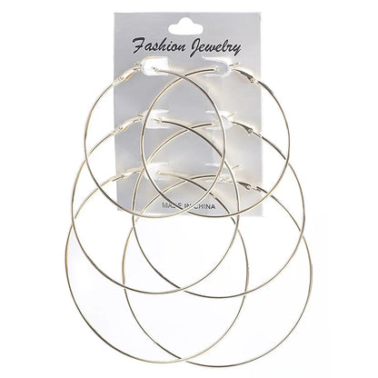 3pair/set Punk Hoop Earrings Set Big Circle Earrings Jewelry For Women Girls Steampunk Ear Clip Fashion Ear Ring Accessories New.