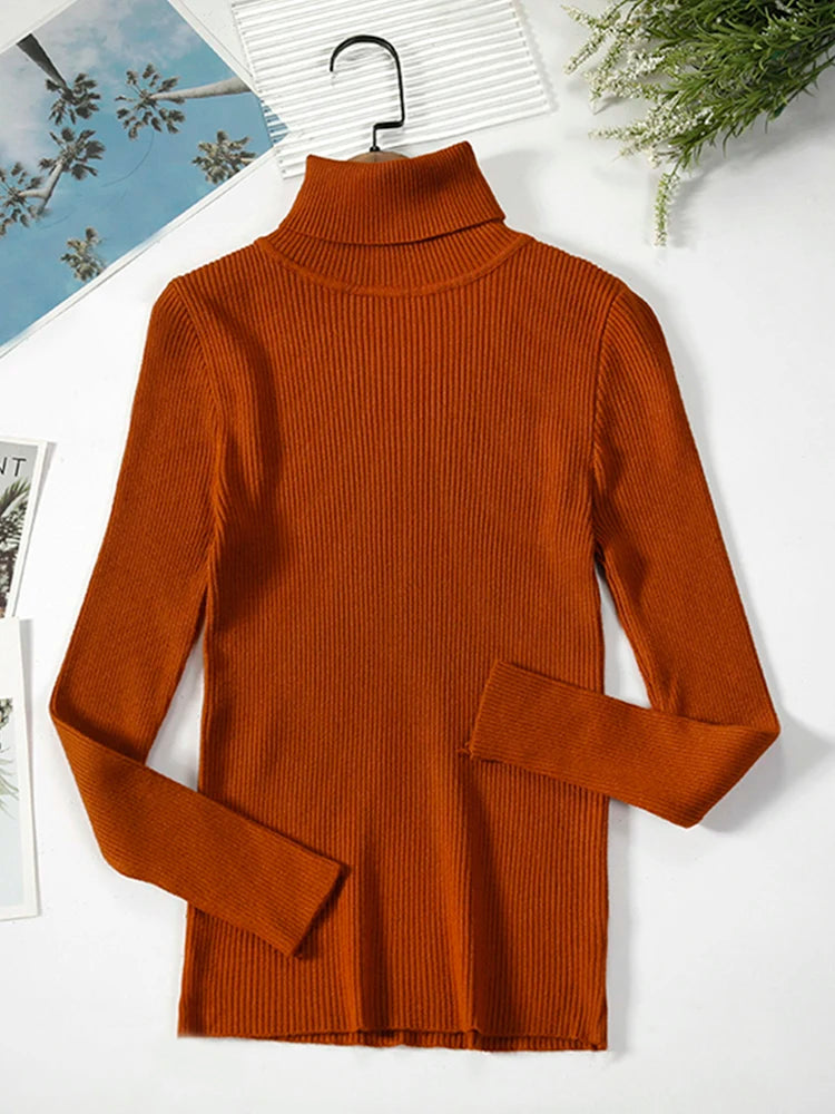 JMPRS Rollkragenpullover Frauen Mode Einfache Winter Pullover Jumper Hohe Elastische Gestrickte Herbst Weibliche Grundlegende Tops Casual Bluse