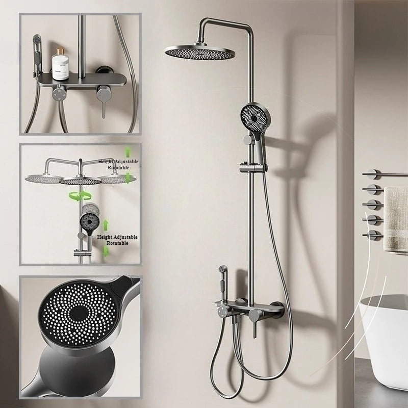 Four Ways Water Outlet Shower System Rainlfall Pressurized Sunflower Shower Set Wall Mounted Hot Cold Bathroom Shower Faucet Set