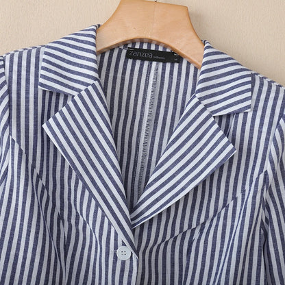 Stylish Autumn Long Sleeve Stripe Shirt 2025 ZANZEA Office Lady Blouses Women Shirts Elegant Lapel Neck OL Work Tops Mujer Femme.