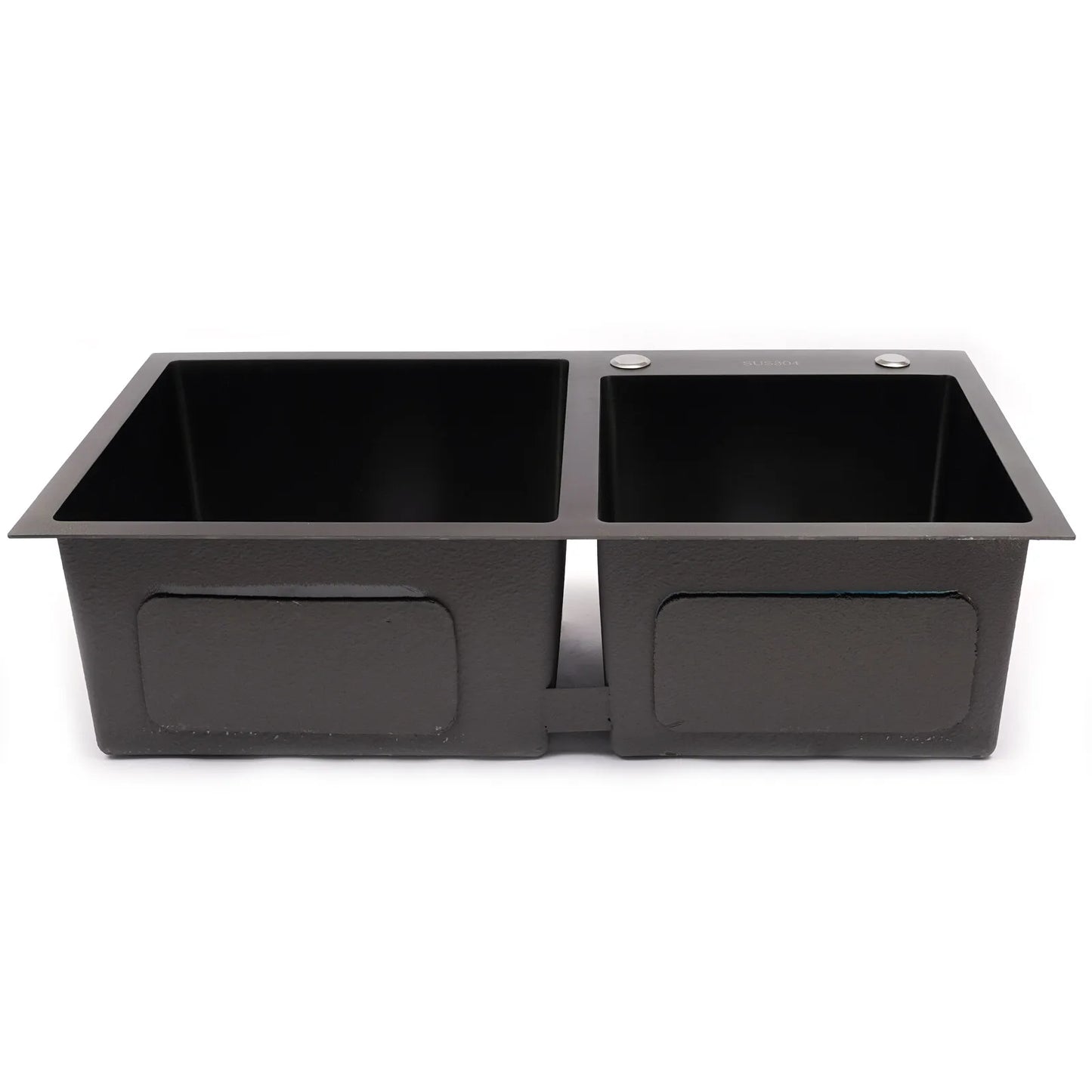 Black King Edelstahl Doppelschüssel Küchenspüle Inset Korb Abtropffläche Seifenspender