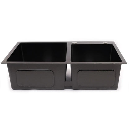 Black King Edelstahl Doppelschüssel Küchenspüle Inset Korb Abtropffläche Seifenspender