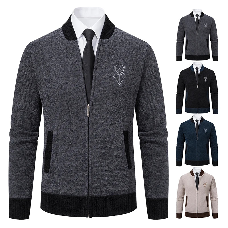 Sweater Cardigan Knitted Men's Clothing Korean Style Long Sleeve Fleece Warm Overcoat Baseball Jumper New Wool Sweatercoat.