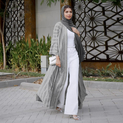 2024 New Fashion Muslim Kimono Abaya Solid Striped Retro Ethnic Cardigan Robe Dubai Middle Eastern Saudi Arabia Eid Clothes