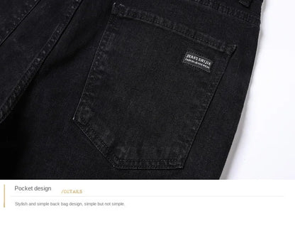 Spring Autumn New Men's Pure Black Slim Jeans Elastic Straight Pants Business Fashion Leisure Korean Vintage Denim Pants Male